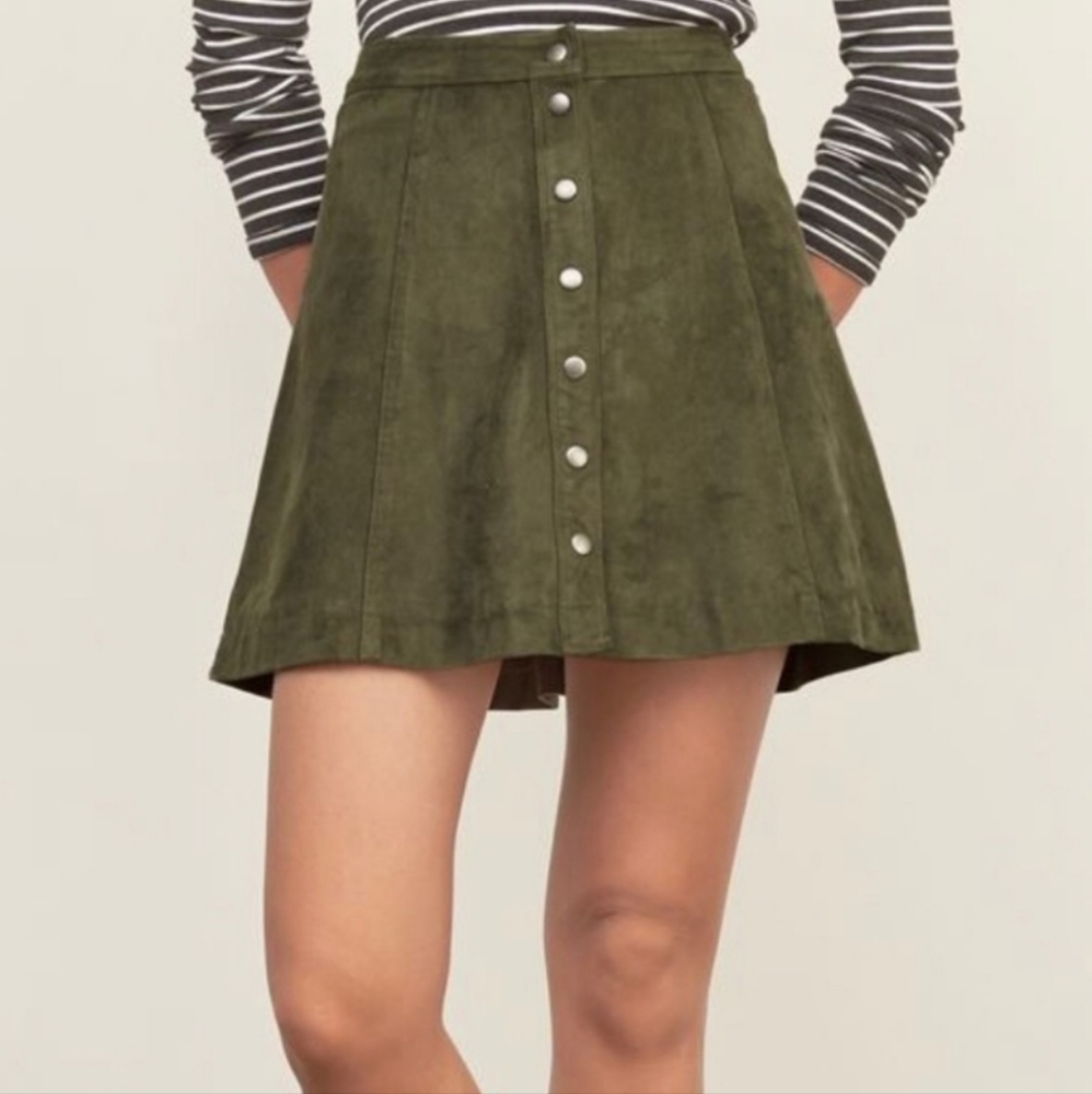 Abercrombie and Fitch Suede Green Button Down A Line Skirt
